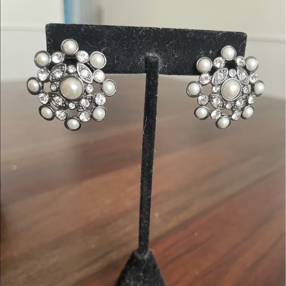 Simulated pearl and crystal earrings